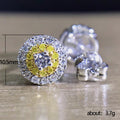 Yellow Center Double Halo Stud Earrings in Polished Metal view 5