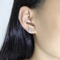 Rectangular Baguette Crystal Cluster Stud Earrings in Silver Tone view 4