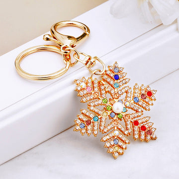 Mixed Small Crystal and Pearl Christmas Snowflake Keychains in Four Designs
