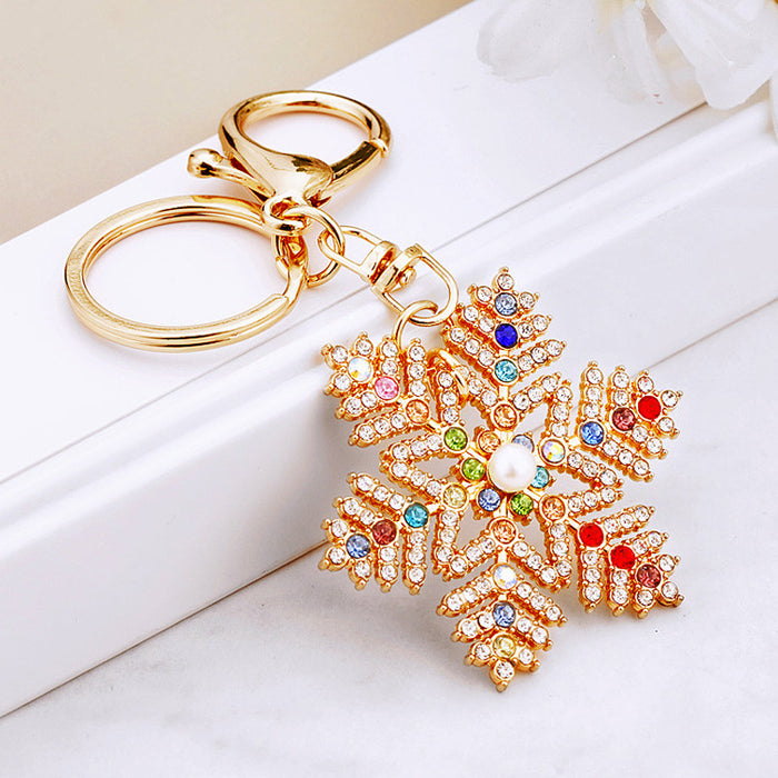 Mixed Small Crystal and Pearl Christmas Snowflake Keychains in Four Designs