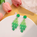 Green Glitter Clover Acrylic Ombre Cluster Drop Earrings view 1