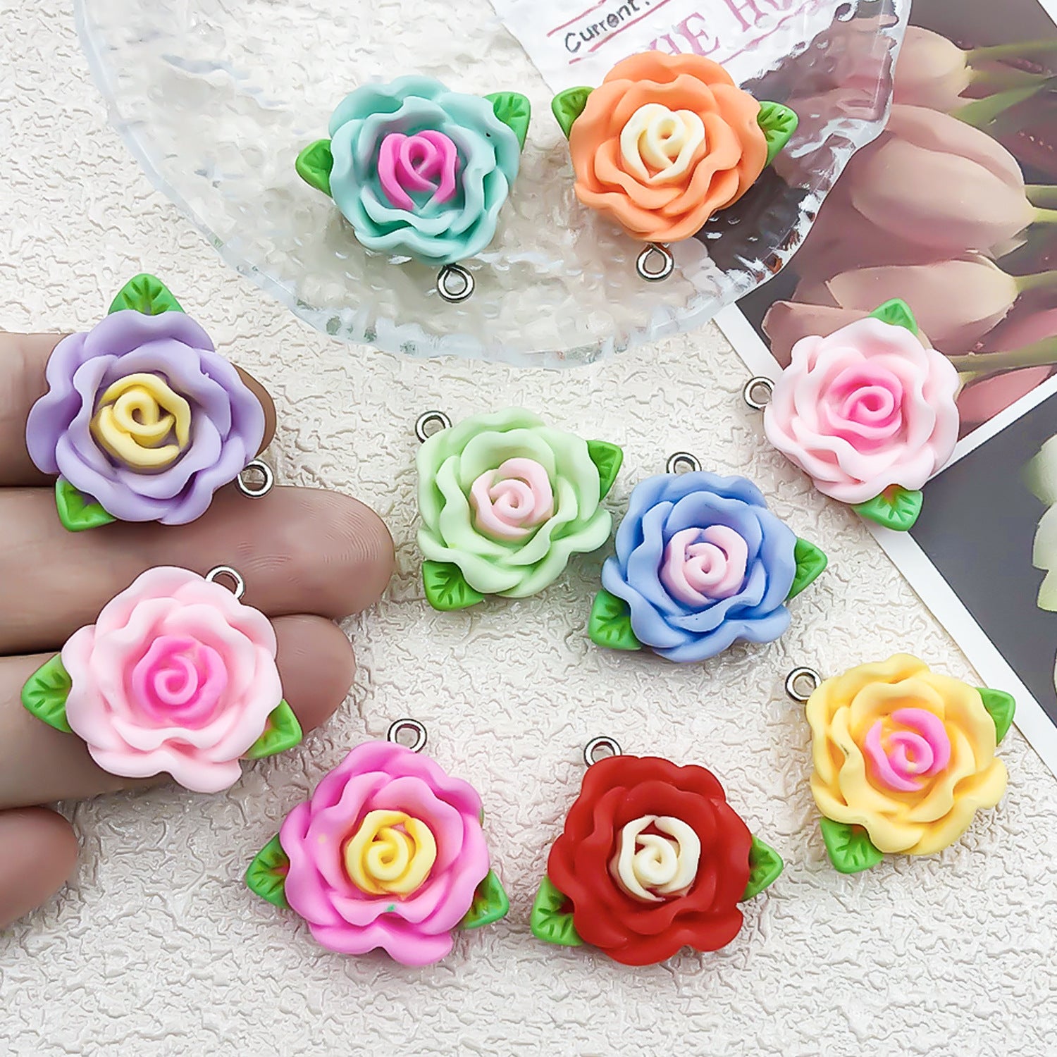 Resin 3D Camellia Flower charm pendant for DIY bag charm necklace keychain making