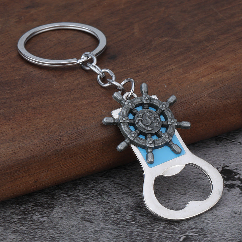 Creative Alloy Ship Wheel Bottle Opener Keychain for Car Keys and Bags