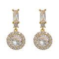 Gold Baguette Halo Round Crystal Drop Earrings Pair view 5