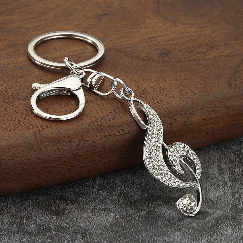 Musical Note Rhinestone Metal Keychain for Keys and Backpacks