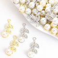 Pearl and Crystal Leaf Branch Charms in Gold and Silver Tones view 1