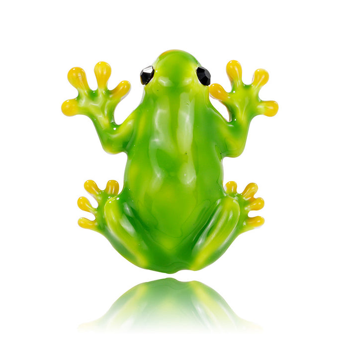 Green Yellow Frog Enamel Metal Brooch Pin for Jackets and Lapels