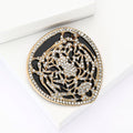 Tiger Head Metal Brooch with Heart-shaped Tiger Face with Black Enamel and Crystal Lines view 3