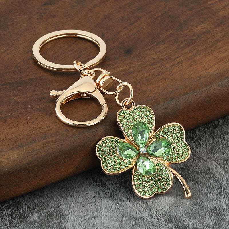 Rhinestone Clover Keychain Sparkly Metal Bag Charm for Women