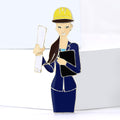 Woman Engineer Enamel Brooch With Hard Hat and Blueprint view 4
