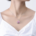 Silver Tone Pink Sunburst Crystal Pendant Necklace view 4