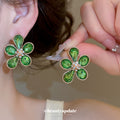 Green Crystal Flower Necklace Earring Set Gold Tone view 4