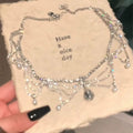Silver Rhinestone Multi Strand Tassel Necklace Pearl Teardrop view 2