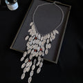 Layered Marquise Leaf Fringe Statement Necklace in Two Tones view 2