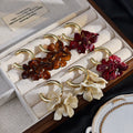 Red Ivory and Brown Flower Cluster Gold Hoop Earrings view 2