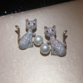 Cat Stud Earrings with Clear Crystals and Pearl Like Accents view 2