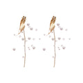 Gold Tone Leaf and Pearl Branch Dangle Stud Earrings view 5