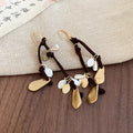 Brown Cord Gold Teardrop Tassel Necklace Bracelet Earrings view 8