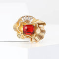 Gold Ruffled Flower Brooch Emerald Cut Red or Green view 2