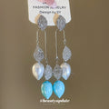 Blue Leaf and Pearl-Like Drop Earrings with Polished Metal Details view 2