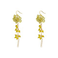 Gold Tone Lemon Yellow Flower Cluster And Chain Tassel Hook Earrings view 5