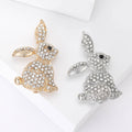 Pave Crystal Rabbit Brooch Sitting Pose Gold and Silver view 1