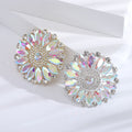 Round Iridescent Crystal Flower Brooch in Gold or Silver Tone view 3
