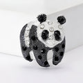 Black White Enamel Rhinestone Panda Bear Brooch Silver Tone view 1