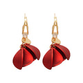 Red Petal Drop Earrings With Gold Tone Hooks For Distinctive Statement Styling view 5