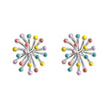 Silver Tone Multicolor Enamel Dandelion Burst Stud Earrings view 5