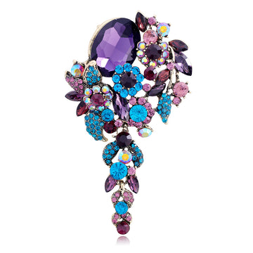 Blue Purple Flower Crystal Ten Designs Metal Brooch Pin
