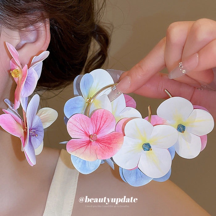 Fabric Flower Cluster Earrings in Two Color Mixes Statement Jewelry