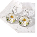 Silver Tone Divided Round Pressed Flower Resin Hook Earrings view 5
