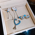 Blue Crystal Geometric Earrings in Three Designs for Everyday Styling view 3