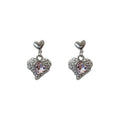 Silver Heart Stud Pink Crystal Heart Drop Earrings view 5