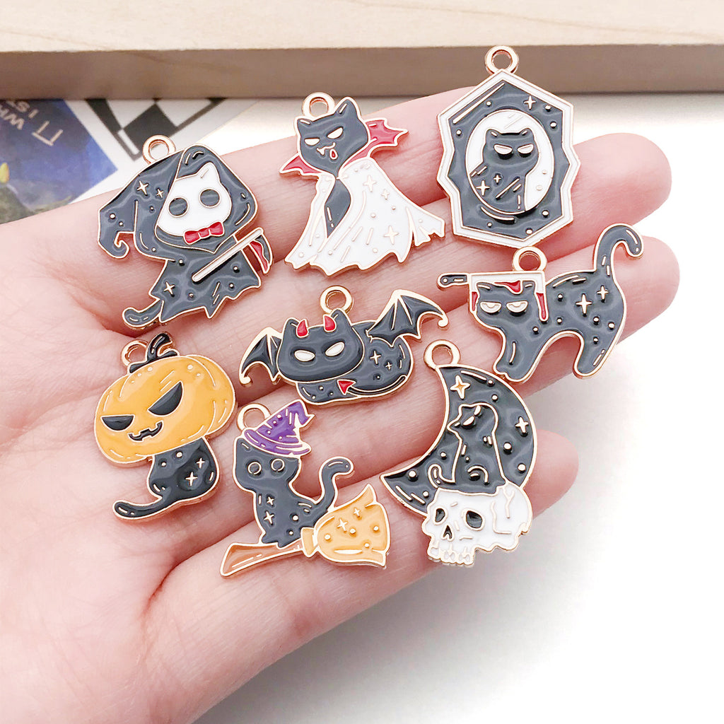 Zinc Alloy Halloween Bat Black Cat Charm Pendant for Keychain Necklace Earrings DIY