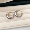 Polished Chunky C Hoop Stud Earrings in Gold and Silver view 9
