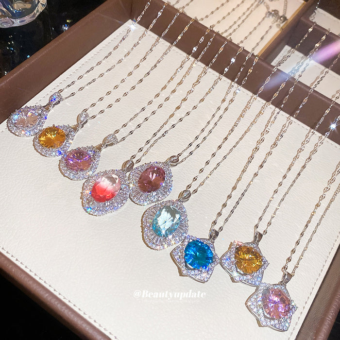 Silver Tone Crystal Drop Necklaces in Nine Colorful Designs