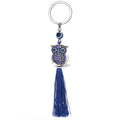 Silver Tone Crystal Blue Evil Eye Owl Tassel Split Ring Keychain view 1