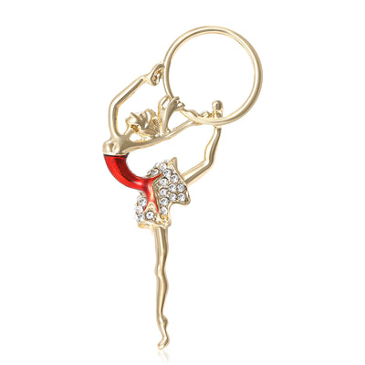 Main front view of Gold Tone Rhythmic Gymnast Brooch With Red Enamel Costume