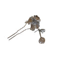 Gold Tone Flower Hair Pin With Textured Petals And Hanging Leaves view 5