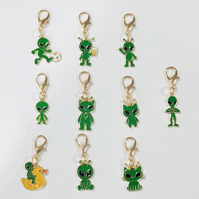 Main product view of gold Tone Green Alien and Alien Cat Lobster-Clasp Charms in Ten Designs