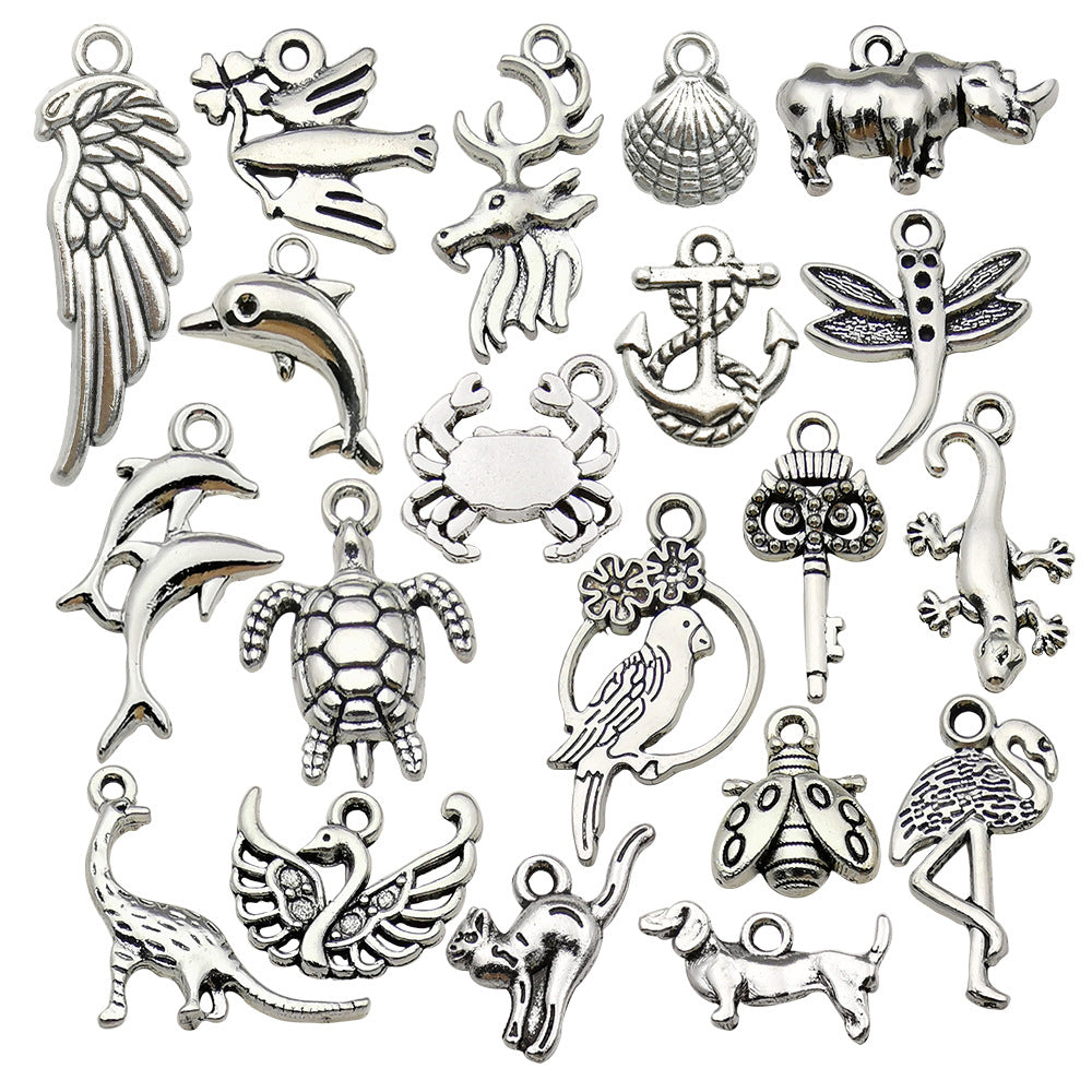 Antique Silver Zinc Alloy Dragonfly Crab Turtle Owl Animal Cat Charm Pendant for DIY Bracelet