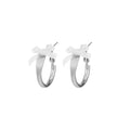 Silver Tone Oval Hoop and White Ribbon Bow Stud Earrings view 5