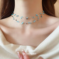 Blue Cube Bead Multi Strand Transparent Cord Choker Necklace view 4