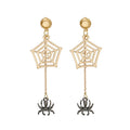 Gold Spiderweb and Black Spider Chain Dangle Earrings view 5