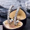 White Gold C-Shape Pavé Clear Stone Hoop Stud Earrings view 2
