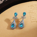 Black Clear and Aqua Blue Pipa Teardrop Stud Earrings view 2