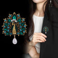 Green Peacock Tassel Crystal Metal Brooch Pin for Jackets and Lapels view 3