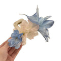 Purple White Fabric Flower Hair Claw With Mismatched Blue Gallery view 5